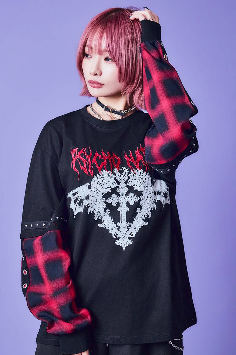 PSYCHO NATION(サイコ・ネーション) チェック切替TEE - Redチェック