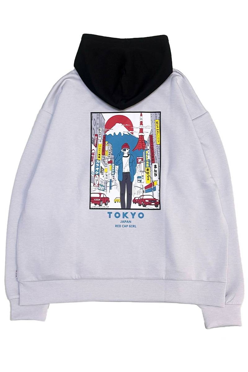 Red Cap Girl(レッド・キャップ・ガール) ダンボール・バック・プリント・フーディ - Light Gray