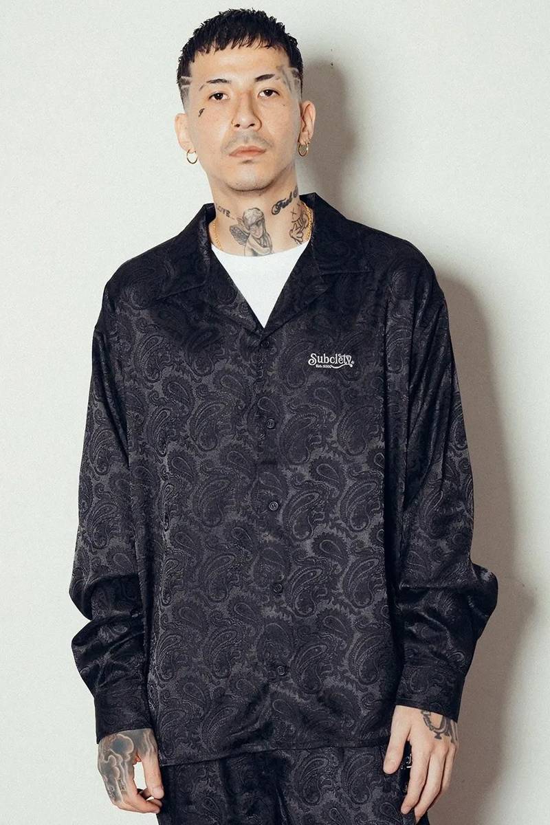 Subciety (サブサエティ) Paisley open collar L/S shirt - Black