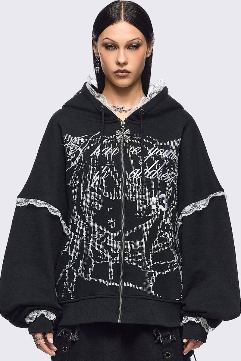 Minga London(ミンガ・ロンドン) Ip Address Black Zip Up Hoodie