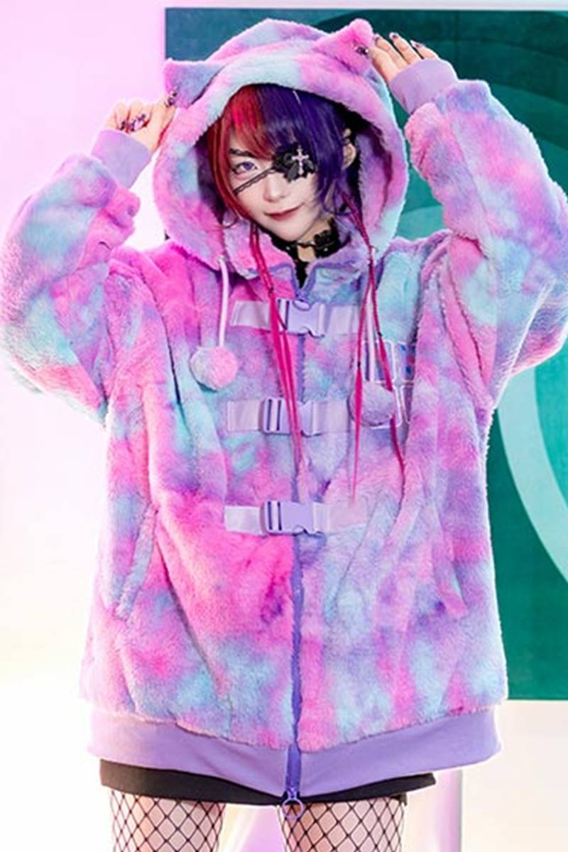LISTEN FLAVOR (リッスン・フレーバー) 猫耳麻雀ファー・ブルゾン - Cotton Candy