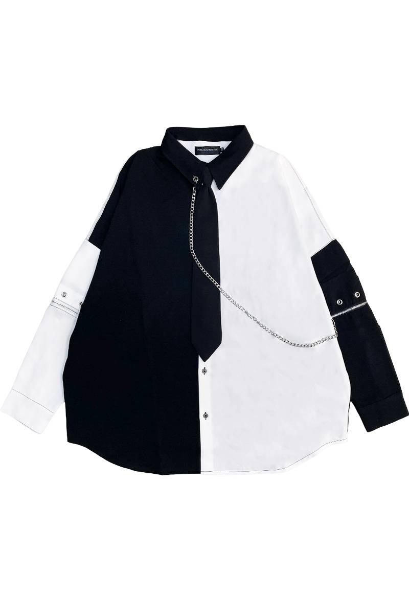 PSYCHO NATION (サイコ・ネーション) タイ付きチェーン・シャツ - Black