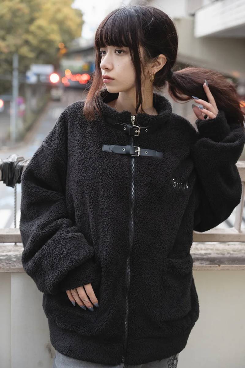 gibous(ギボス) double belt logo boa outer - Black