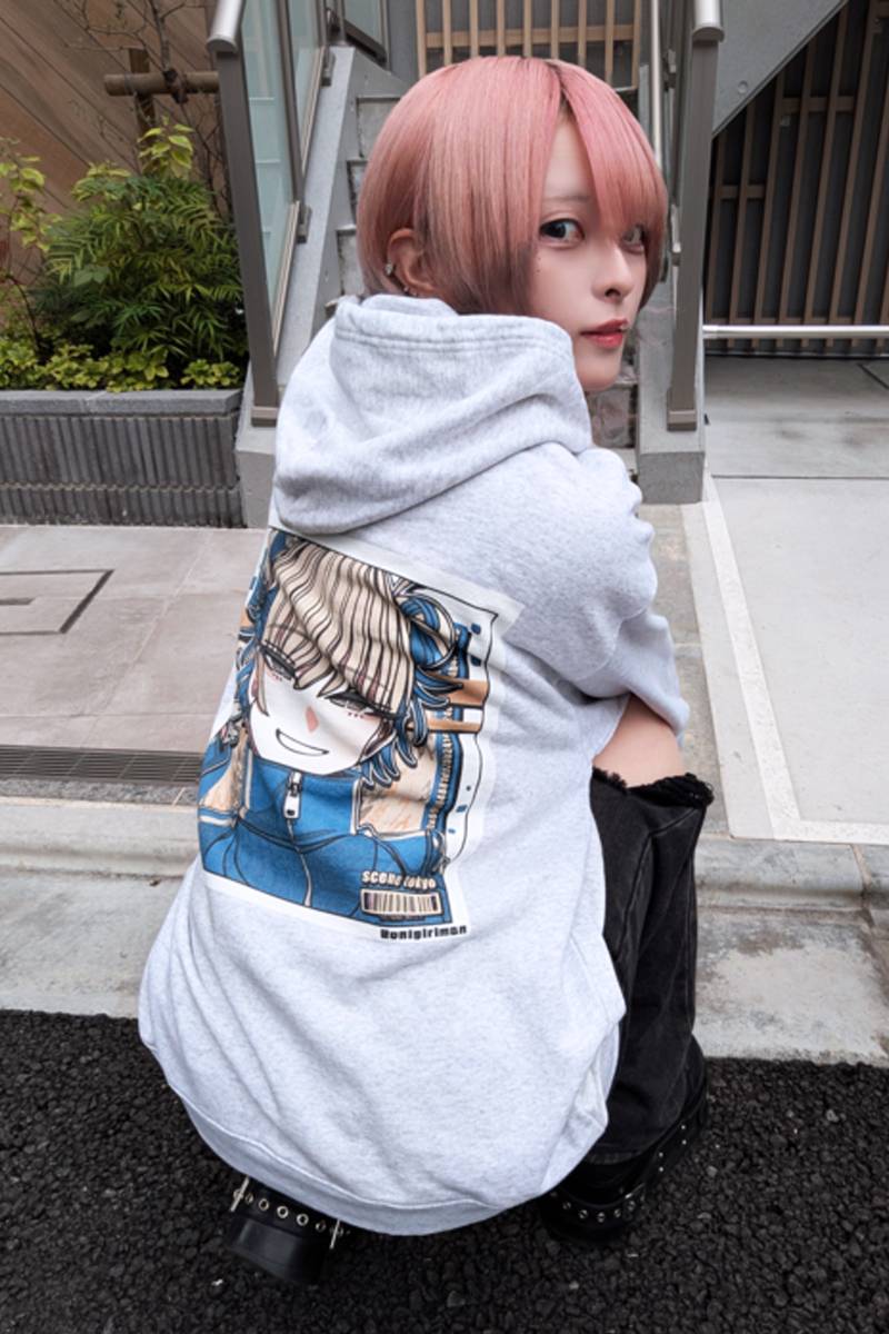 SCENE TOKYO (シーントウキョウ) up hair girl hoodie - Ash