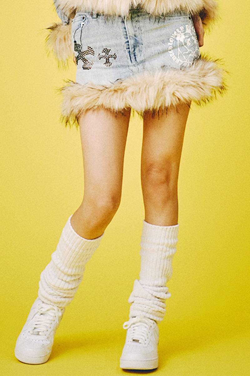 【予約商品】GALFY(ガルフィー) ぎゃるちゃんファーデニムミニ - Ice Blue