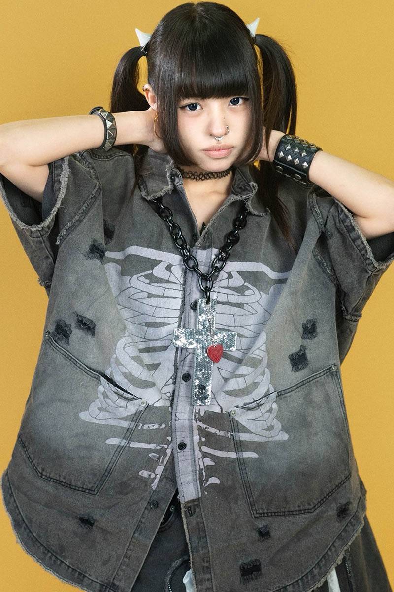 GALFY (ガルフィー) クソ餓鬼ドロンコデニムシャツ - VTG Black
