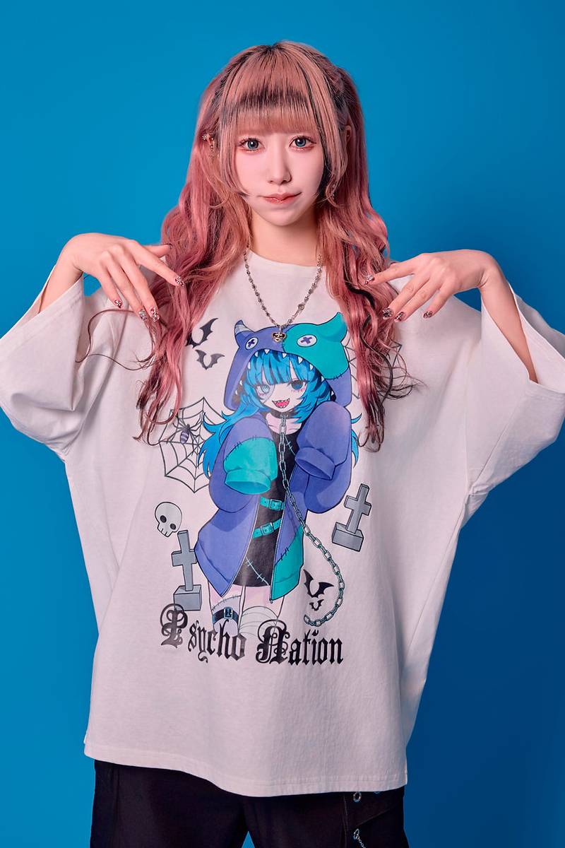 寝田ルネ×PSYCHO NATION (サイコネーション) ゾンビ TEE - White