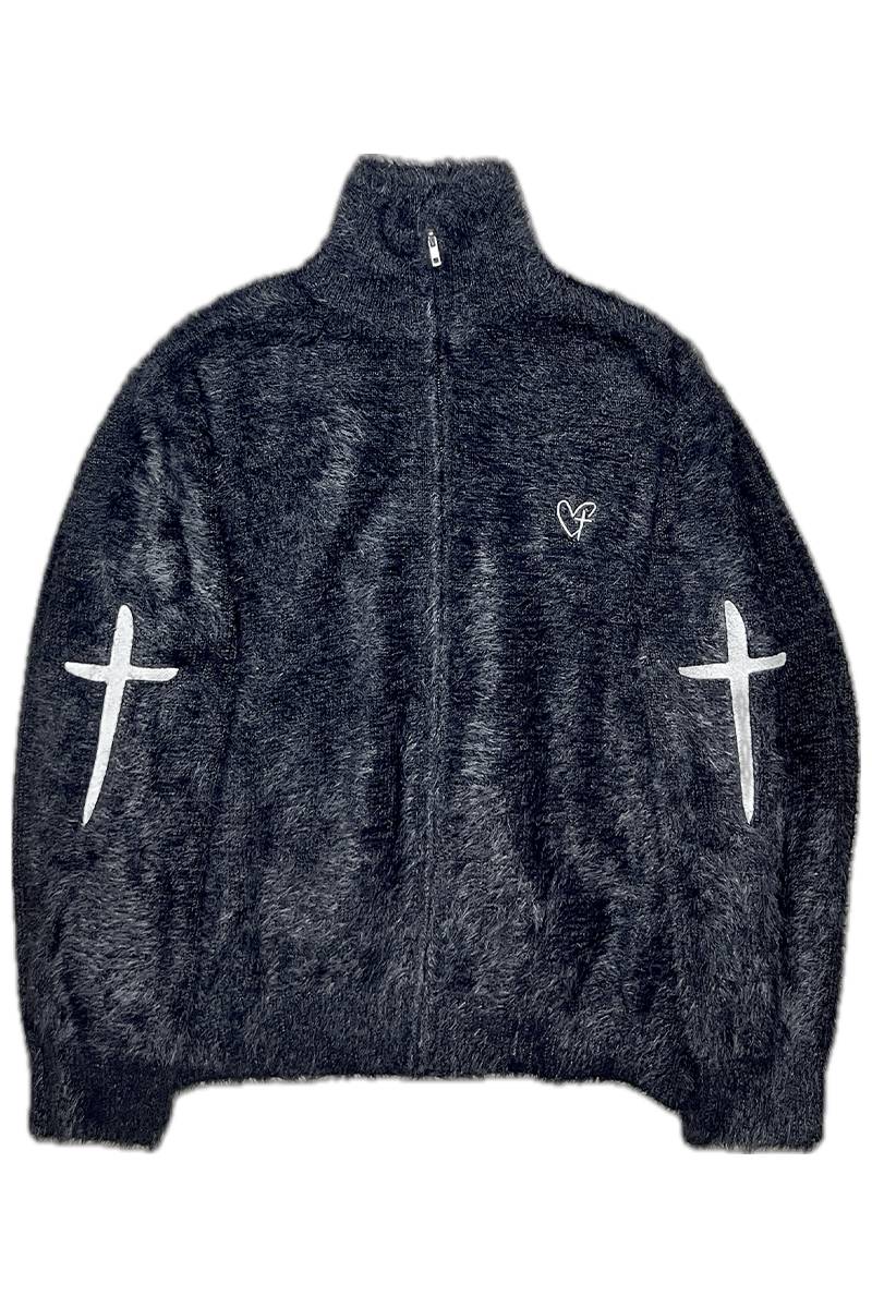 A Good Bad Influence(アグッドバッドインフルエンス) HEART CROSS ZIPPED MOHAIR SWEATER - Gray