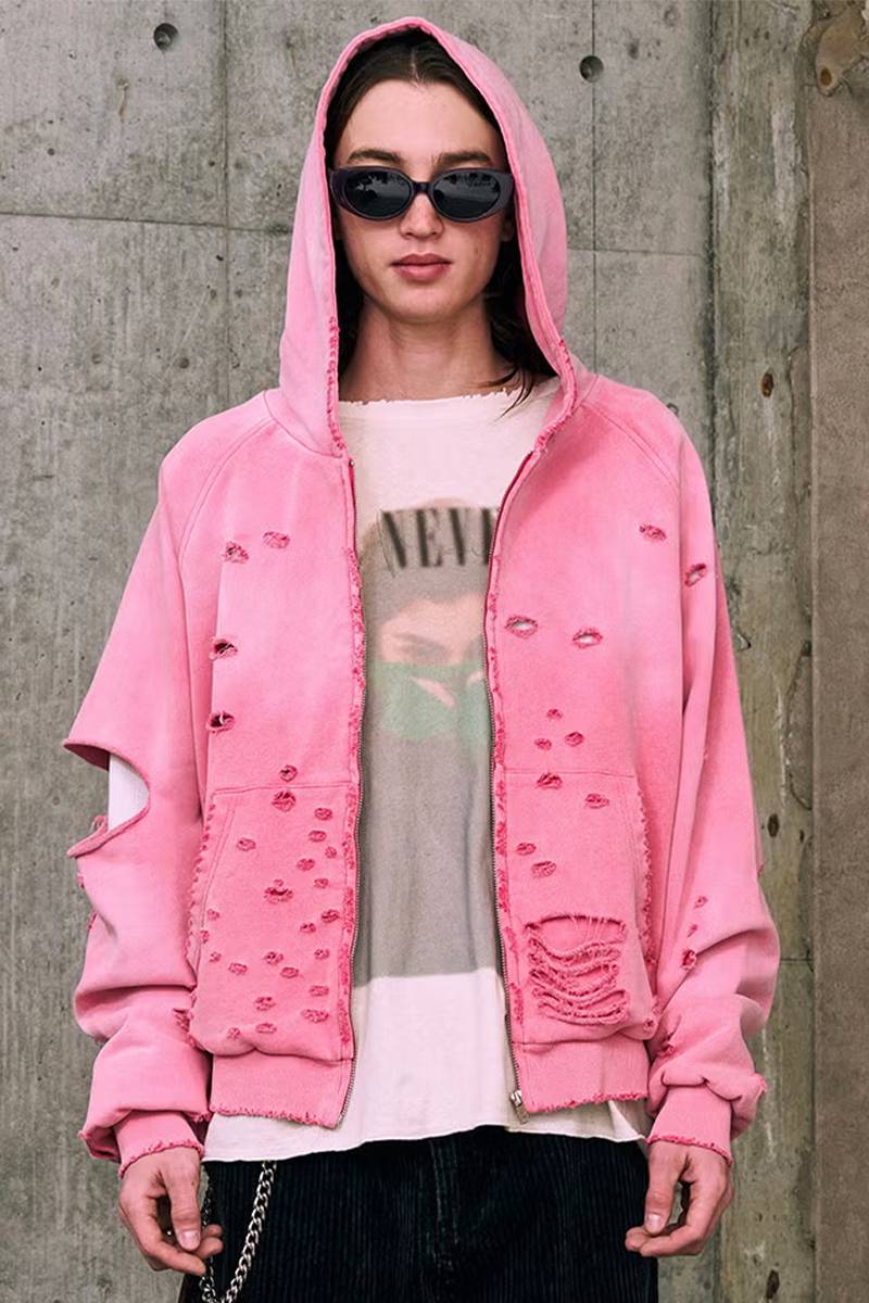 【予約商品】A Good Bad Influence(ア・グッド・バッド・インフルエンス)AGED DISTRESED ZIP HOODIE - Pink