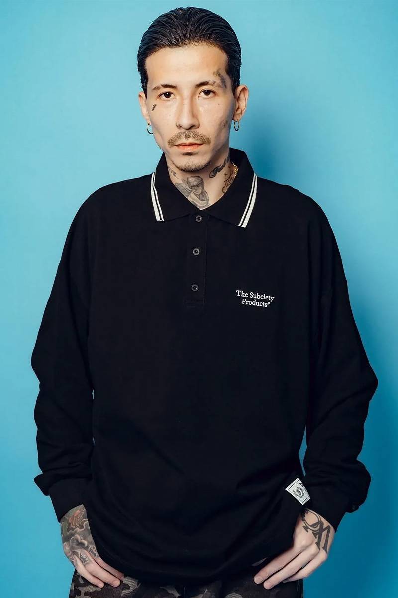 Subciety (サブサエティ) Seed stitch polo shirt - Black