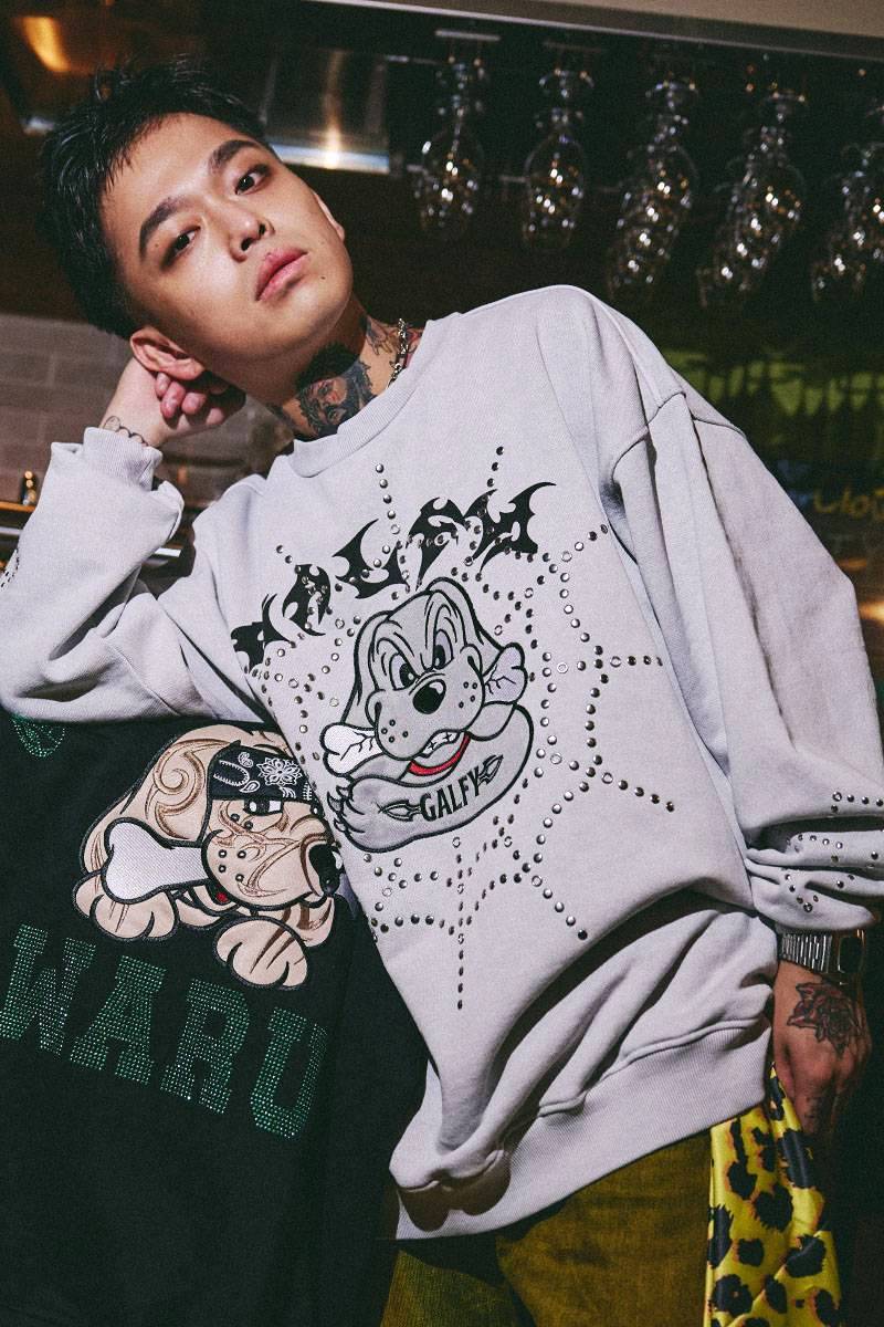 GALFY（ガルフィー）鋲中毒スウェット - WHITE/GRAY
