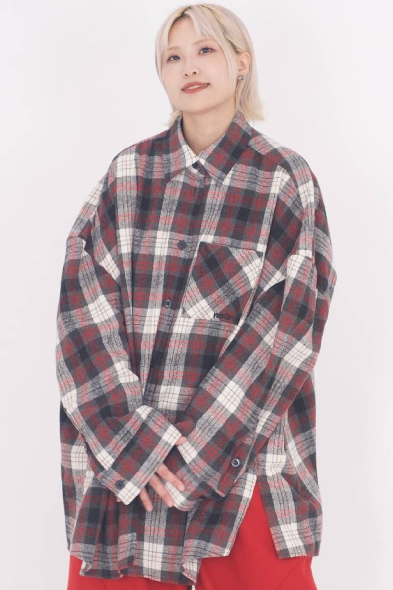 neüron(にゅうろん) オーバーチェックシャツ - Gray×Red