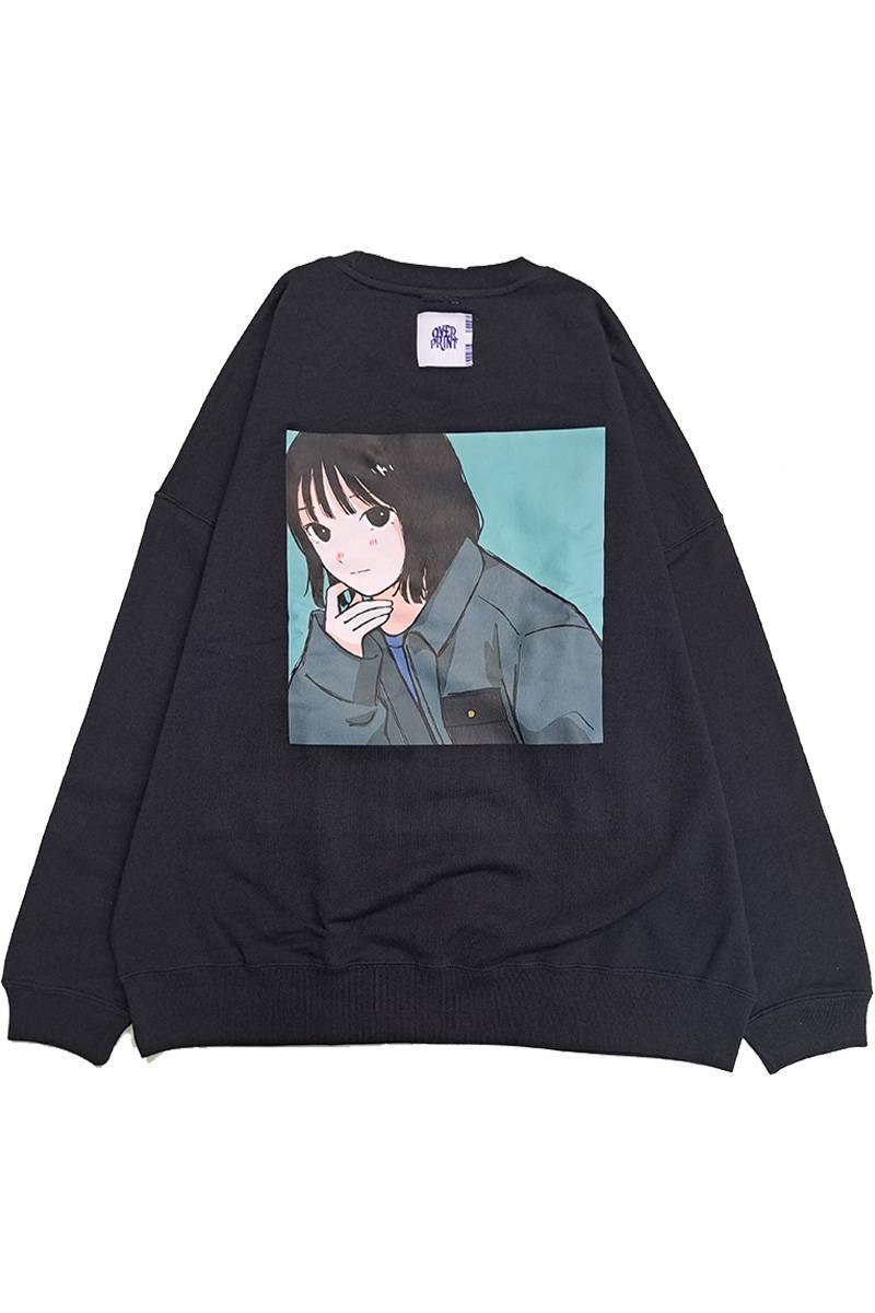 over print (オーバープリント) photo shooting sweatshirts - Navy