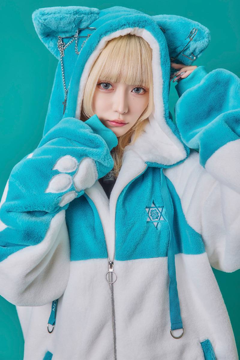 PSYCHO NATION(サイコ・ネーション) 猫耳ファーフード BZ - Blue×White