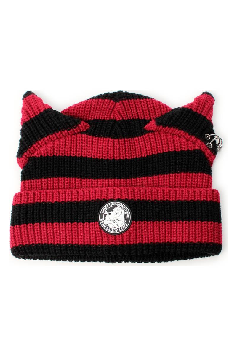 【予約商品】GALFY（ガルフィー）ピアス付きうさ耳ニット帽 - RED/BLACK