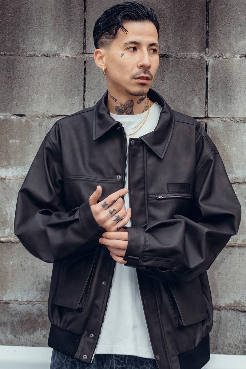 Subciety(サブサエティ) Faded faux leather blouson - Black