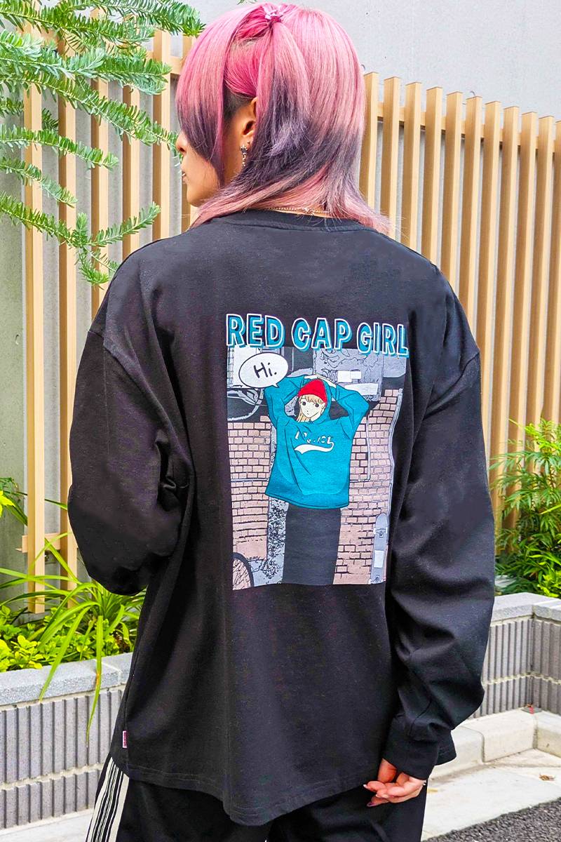 Red Cap Girl(レッド・キャップ・ガール) ヘビーウェイト天竺ルーズサイズ L/S T-Shrit - Black