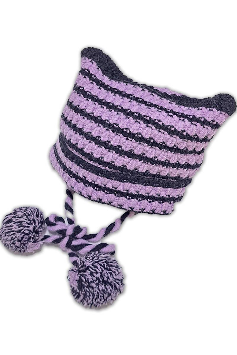 PSYCHO NATION (サイコ・ネーション) 猫耳ニットCAP - Black / Purple