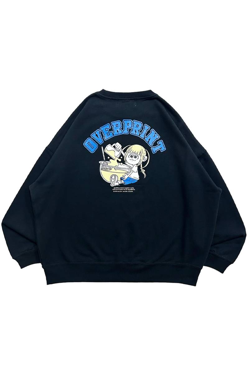 over print (オーバープリント) pudding sweatshirts BLACK