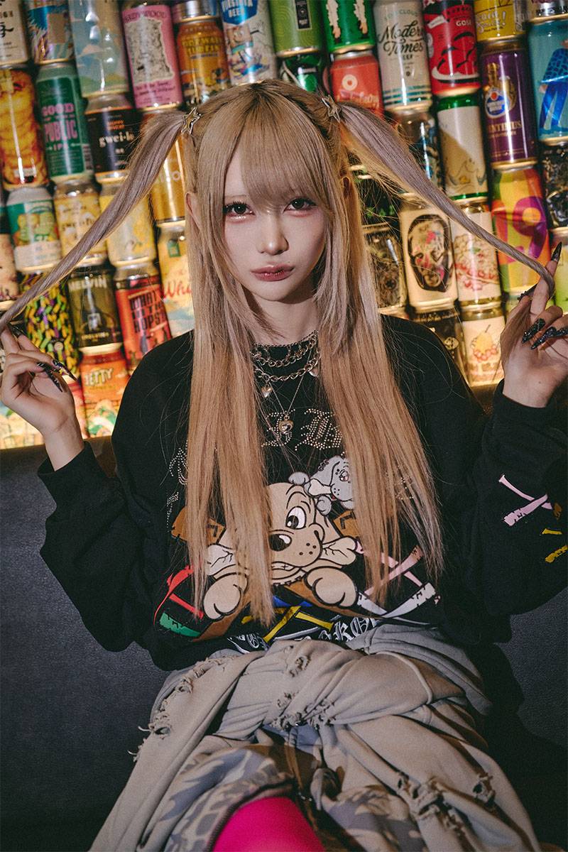 GALFY（ガルフィー）釘バットHEARTSロンTEE - BLACK
