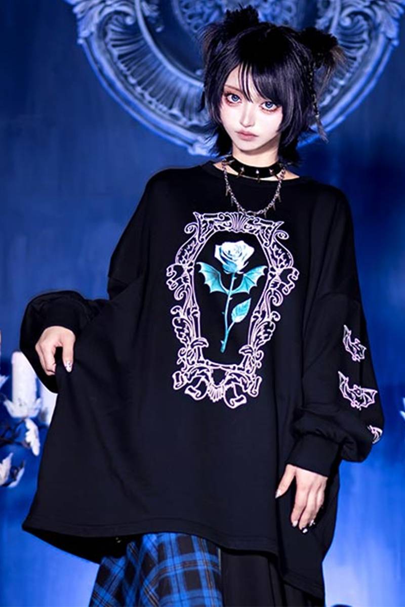 LISTEN FLAVOR (リッスン・フレーバー) 青薔薇の棺 スウェットトレーナ - Black