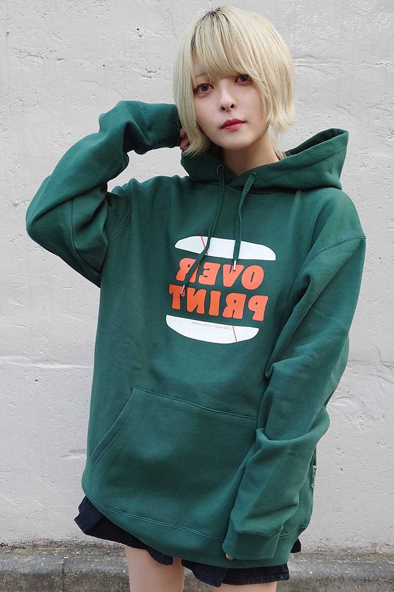 over print(オーバープリント)  Inverted hood shop Hoodie (green)