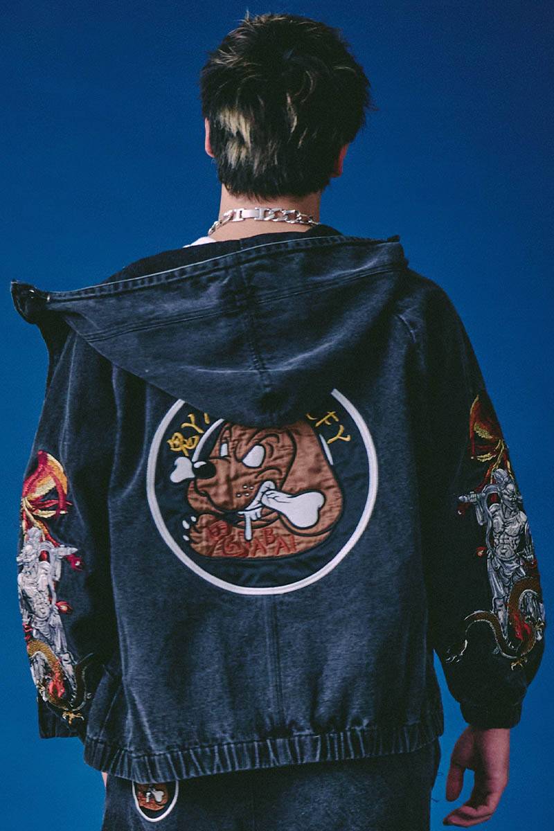 【予約商品】GALFY (ガルフィー) 鬼YABAIデニムフーディー - Black