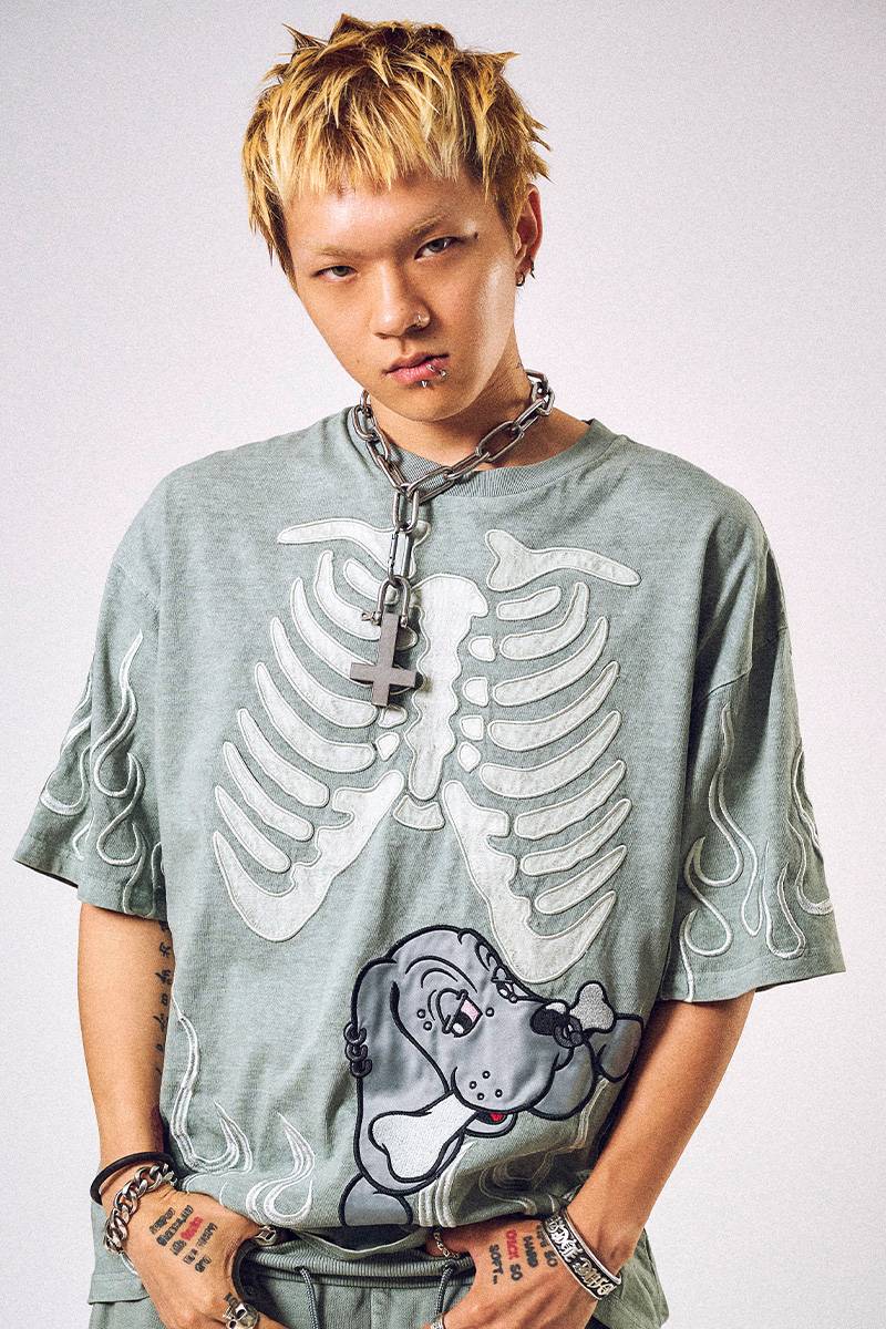 GALFY (ガルフィー) 骨が見えしTシャツ - L.Gray
