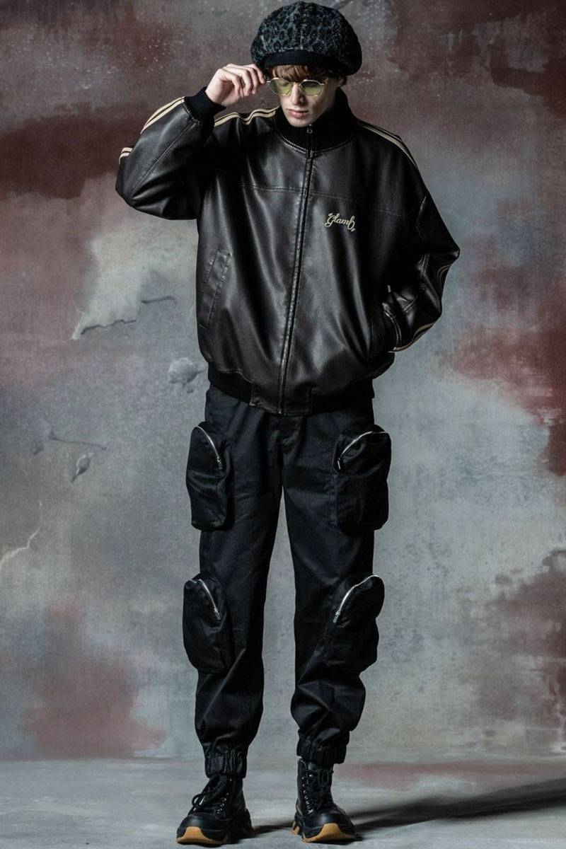 春新作の Jacket Track Leather Synth glamb(グラム) Black ロック / ジャケット・アウター