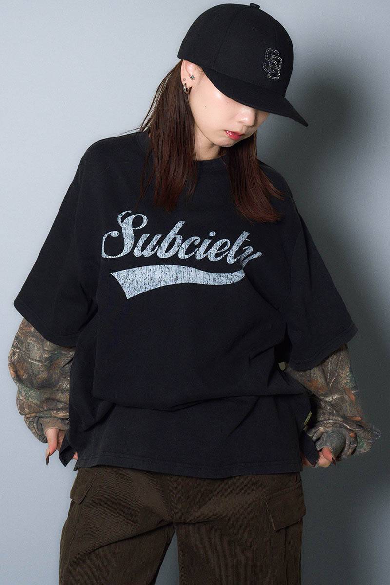 Subciety(サブサエティ) Washed layered tee - Black×Camo
