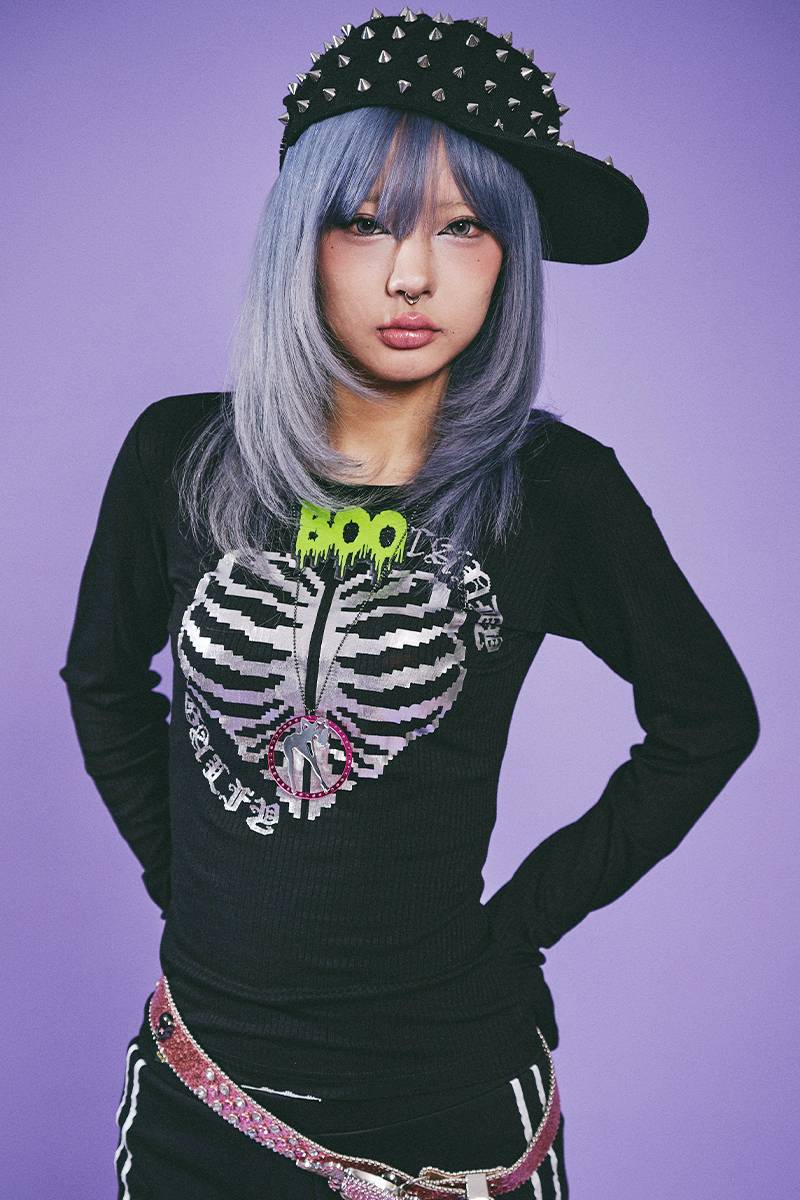 GALFY（ガルフィー）骨×LOVE ロンTee - BLACK