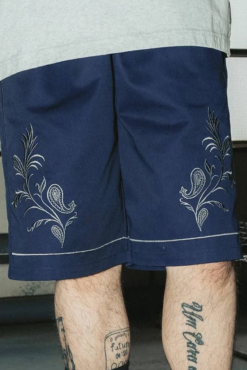 Subciety (サブサエティ) Embroidery shorts - Navy