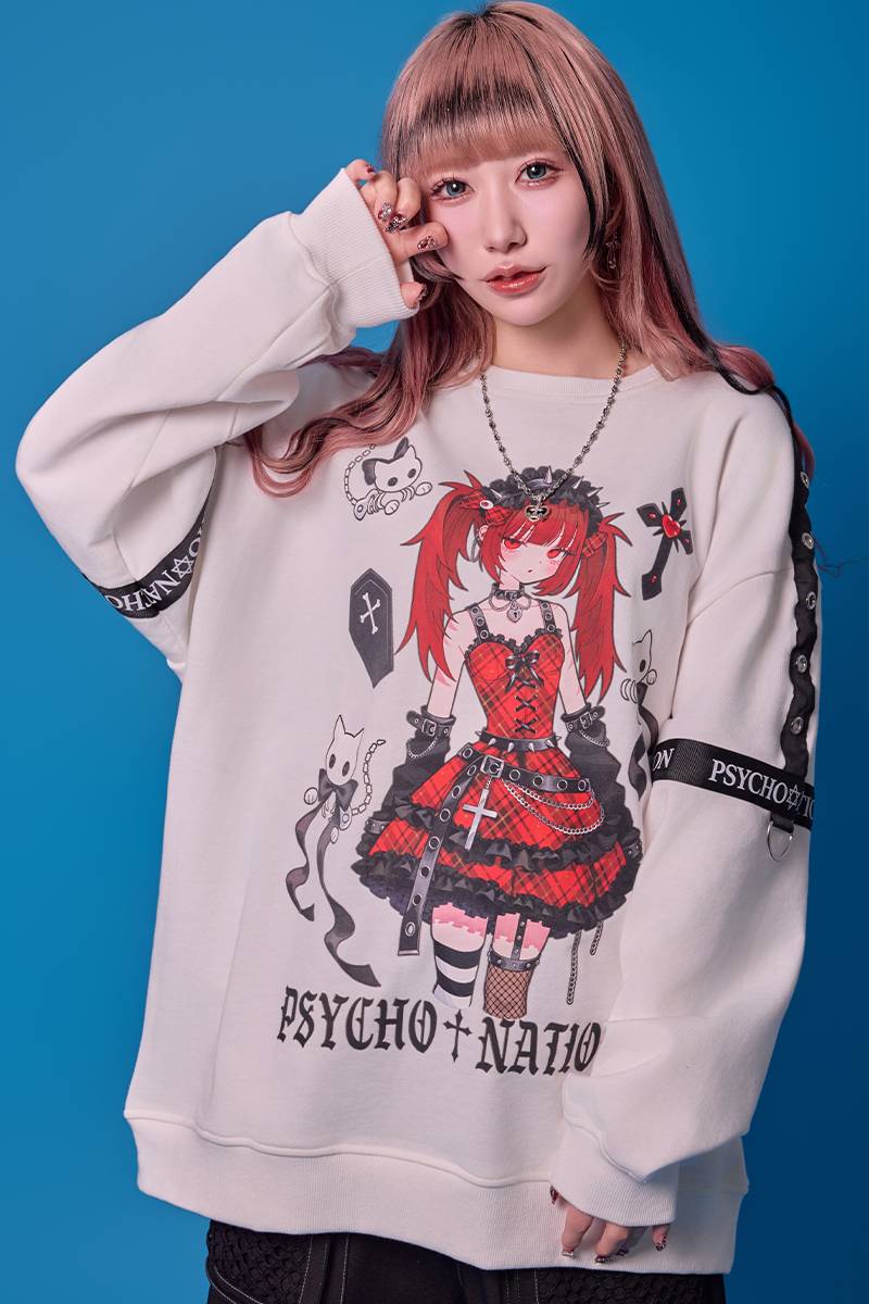 寝田ルネ×PSYCHO NATION(サイコネーション) パンクトレーナー - White