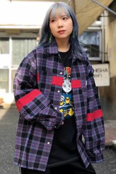 over print (オーバープリント) check shirts (navy * red)