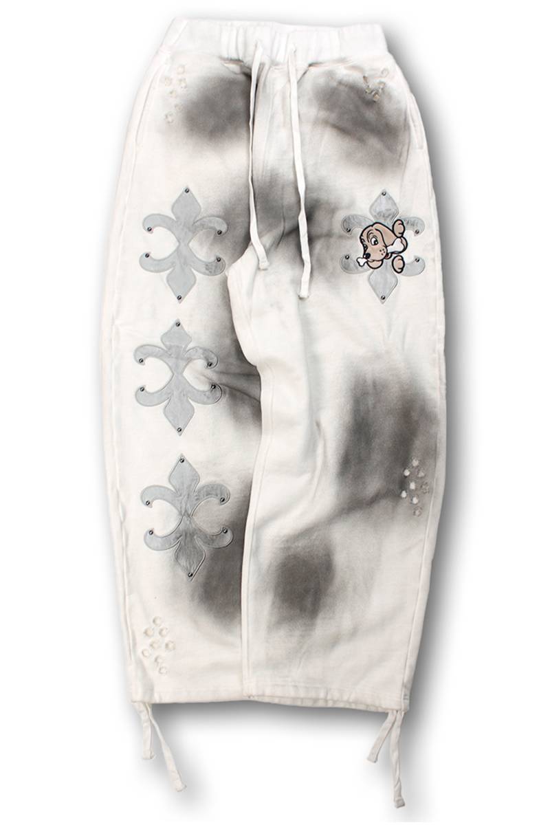 【予約商品】GALFY(ガルフィー) ぼろぼろロゴ百合の紋スウェットパンツ - O.White
