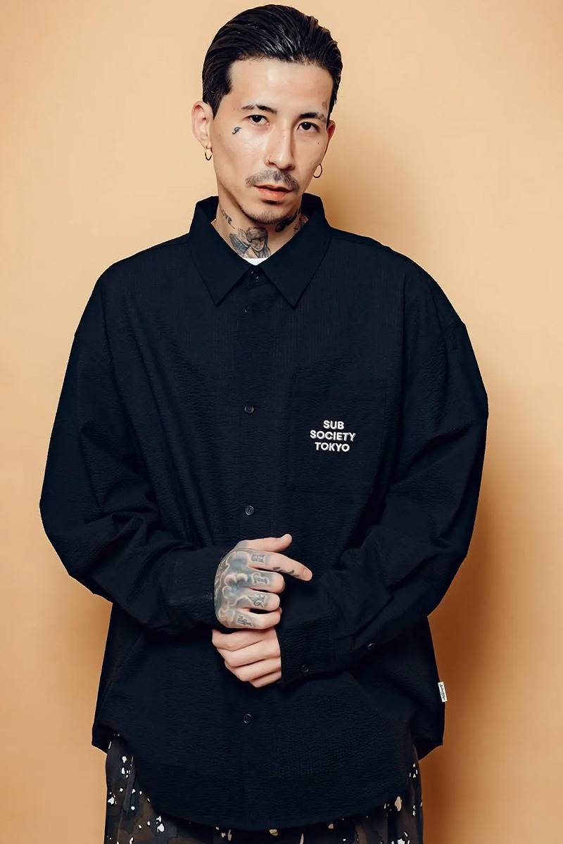 Subciety (サブサエティ) Seersucker shirt - Black