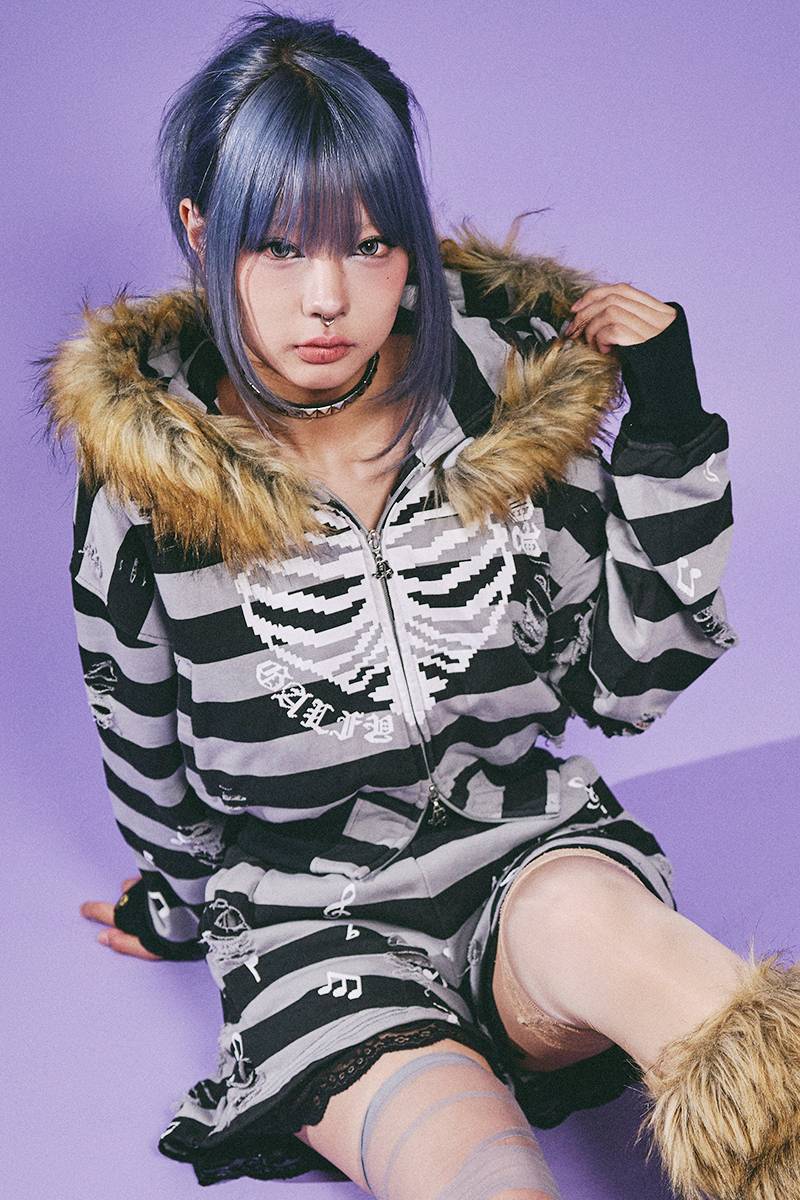 【予約商品】GALFY（ガルフィー）骨×LOVE SET UP - GRAY Border