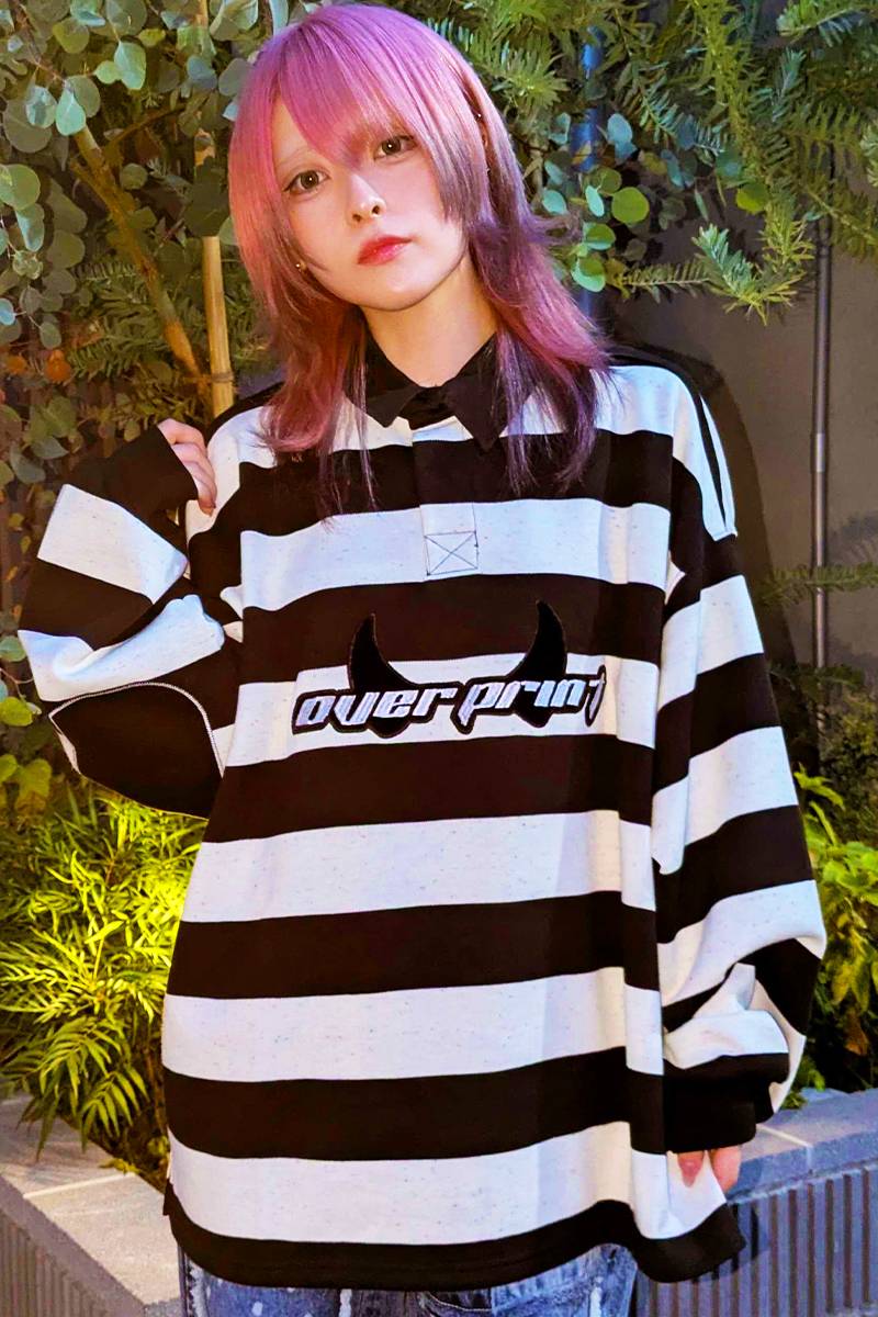 over print (オーバープリント) BIG Rugby Shirts BOADER - Black