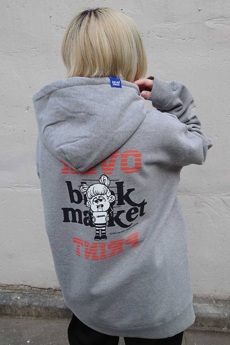 over print(オーバープリント) Inverted Hoodie *ZERO ZERO HERO (heather gray)