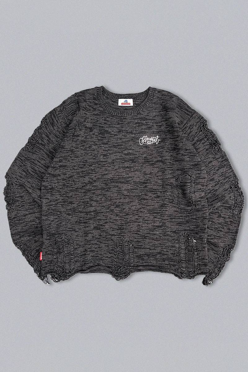 centimeter(センチメーター) damaged knit - Black