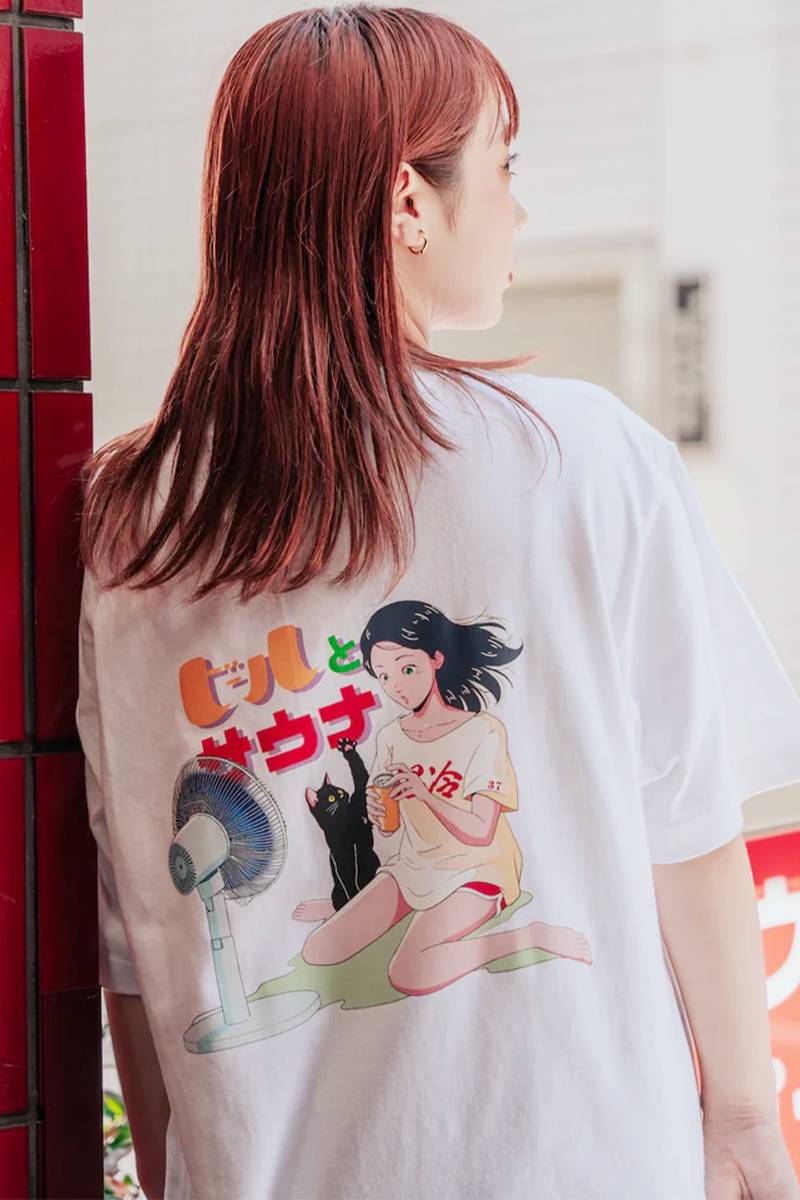 One Drop (ワンドロップ) chao!×ふくだ ビールとサウナ®刺繍コラボTshirt ホワイト