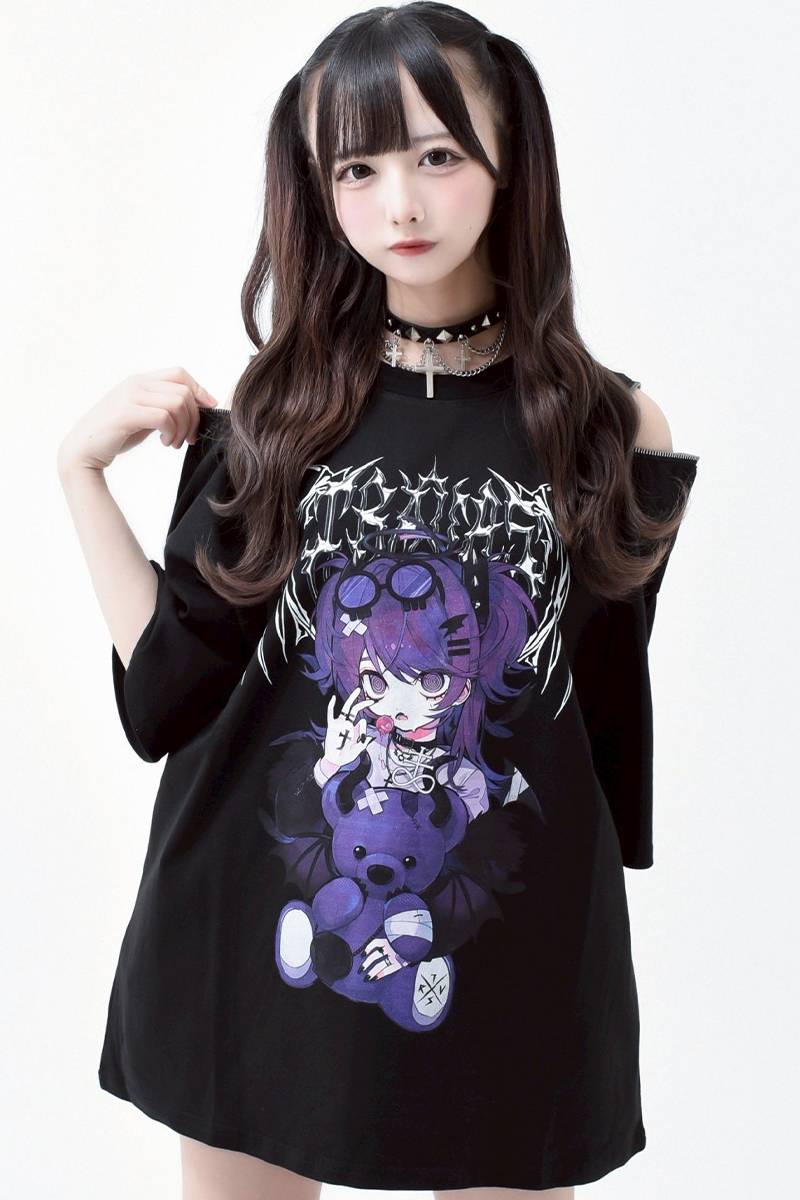 てぃら×TRAVAS TOKYO(トラバス・トーキョー) ZIPTシャツ (devil) - Black