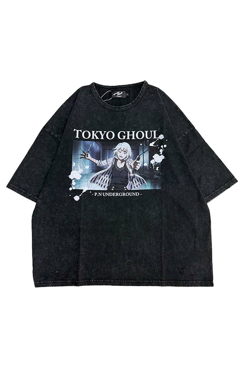 東京喰種×P.N UNDERGROUND 鈴屋什造ダメージTee - Wash Black