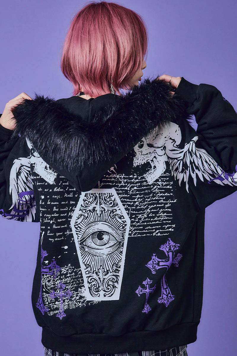 PSYCHO NATION(サイコ・ネーション) クロス・パッチZIPパーカー - Black×Purple
