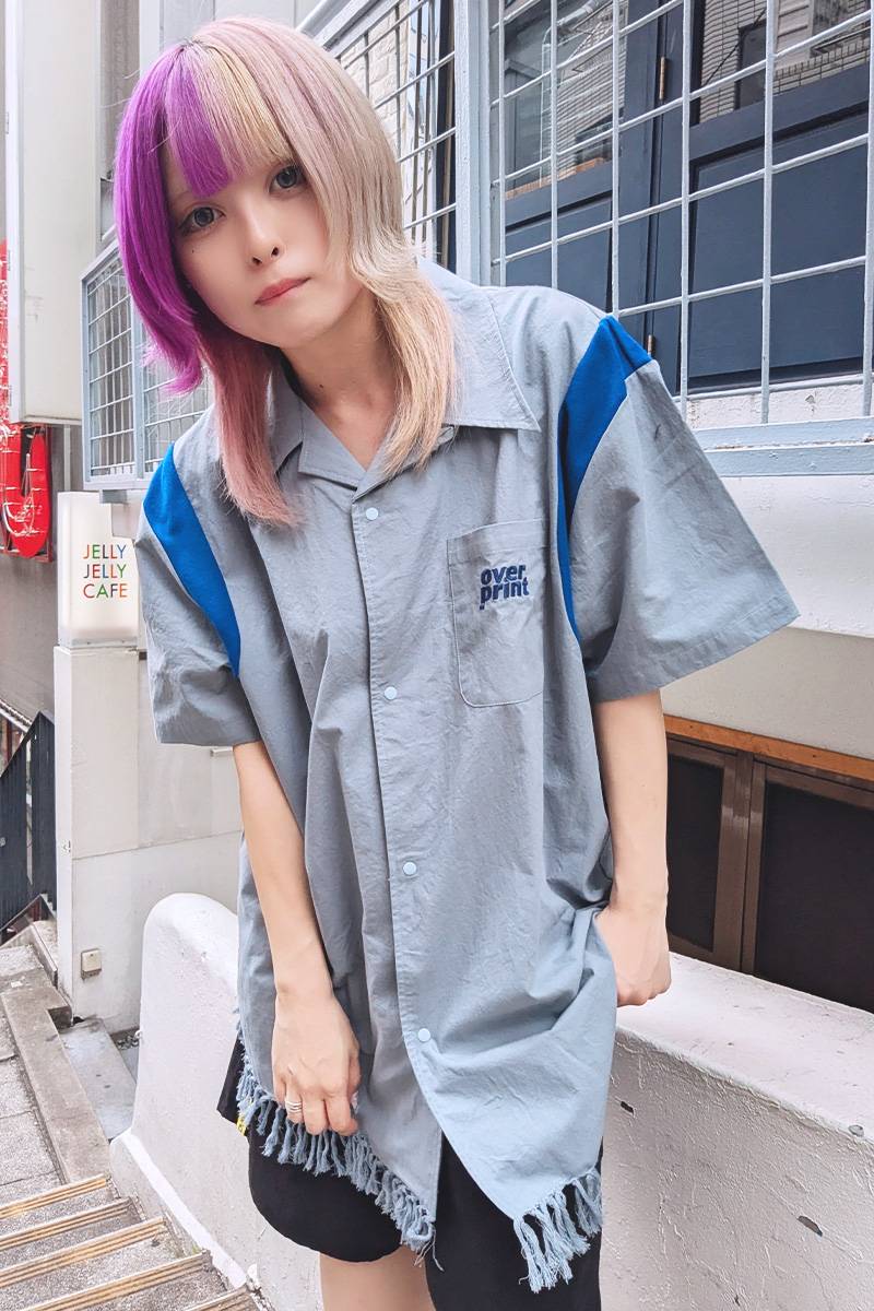 over print (オーバープリント) COTTON LINEN BOWLING SHIRTS - Mint