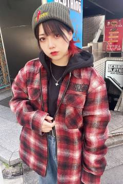 TOY MACHINE (トイマシーン) SECT EYE PATCH PLAID CHECK ZIP SHACKET RED