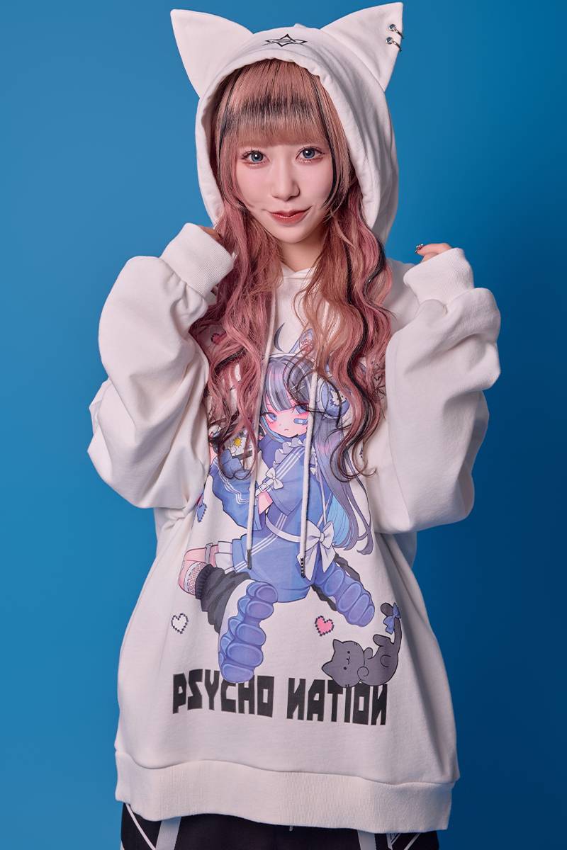寝田ルネ×PSYCHO NATION(サイコネーション) ゲーマーパーカー - White