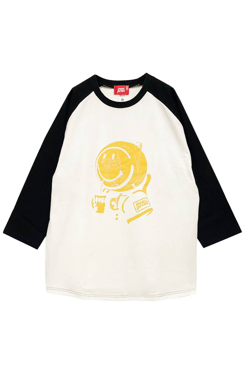 over print (オーバープリント) SMILY FACE 3/4S Tee (black * white)