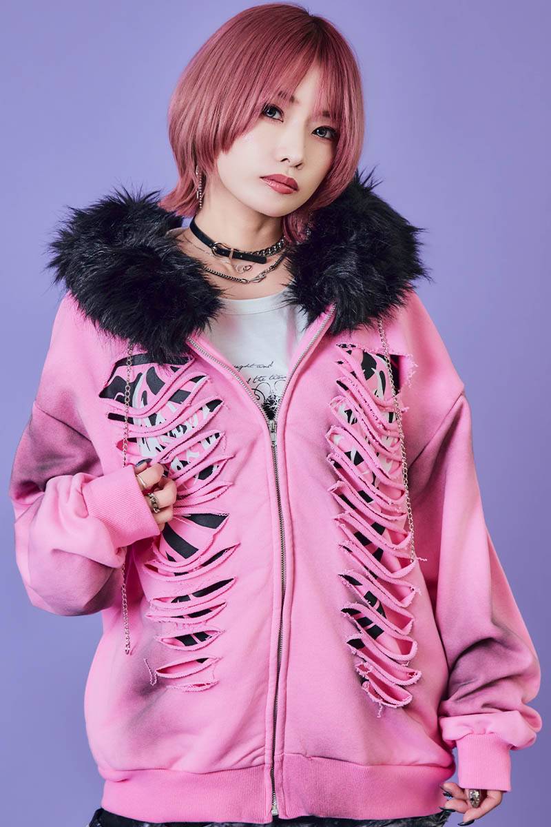 PSYCHO NATION(サイコ・ネーション) ボーン・ダメージZIPパーカー - Pink