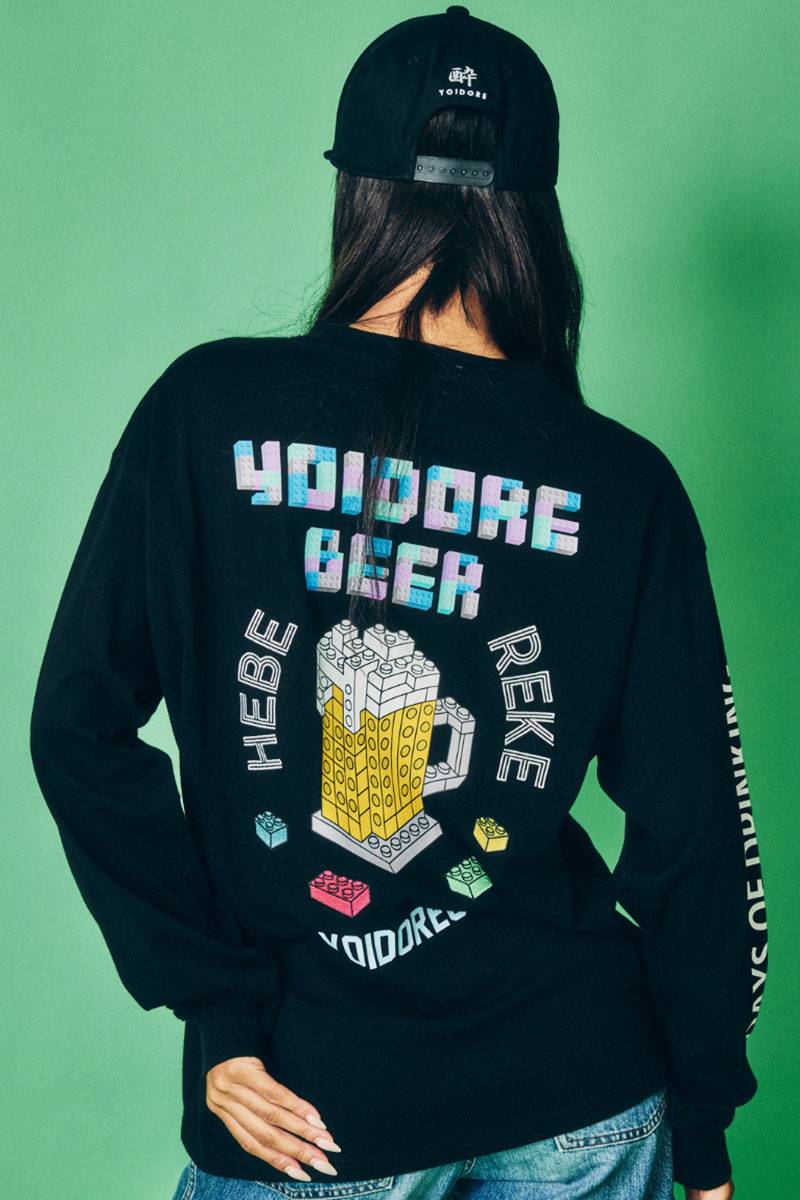 YOIDORE(ヨイドレ) ビール・ブロック・ロンTEE - Black